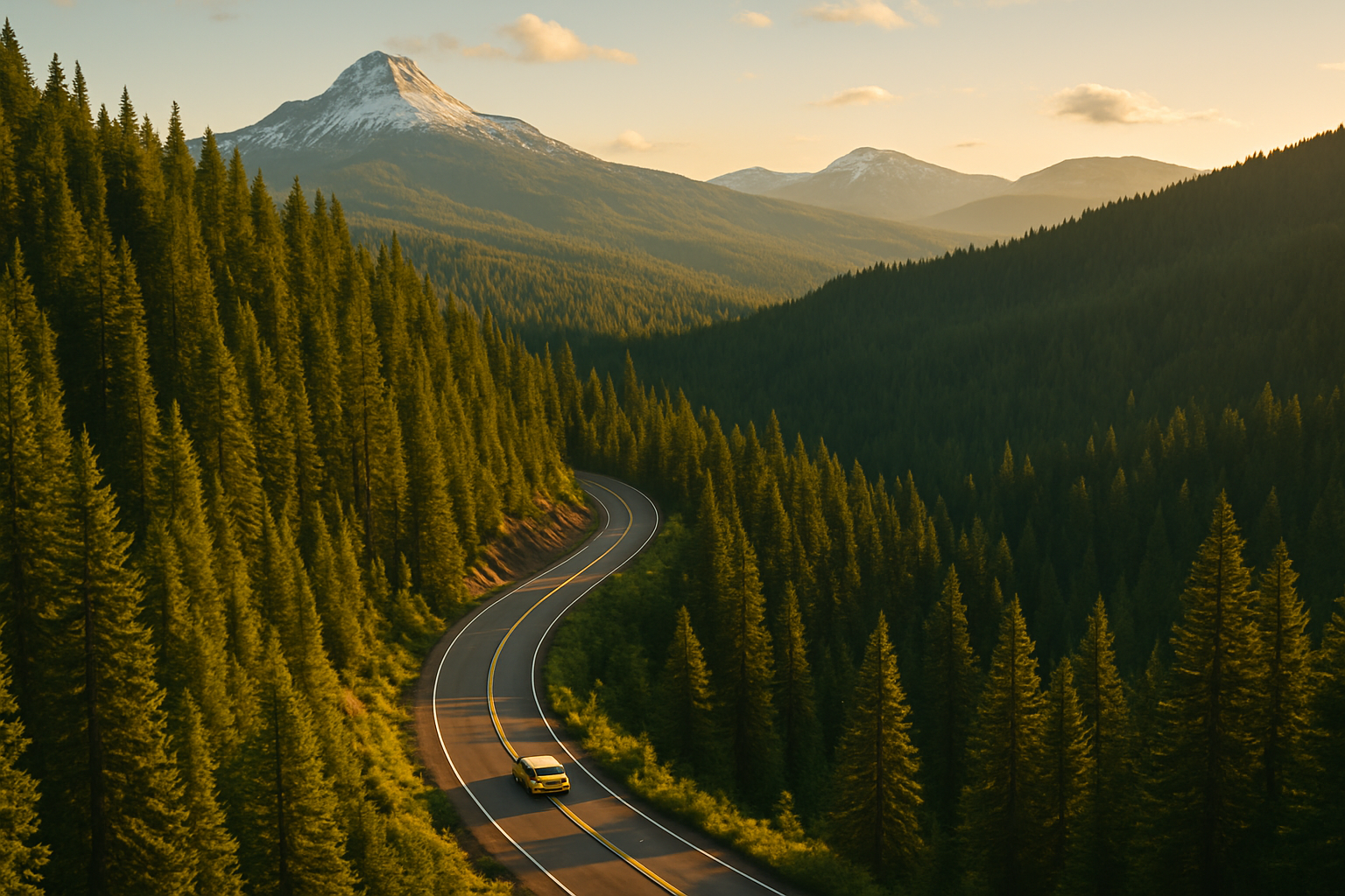 Oregon mountain highway winding through evergreen forest